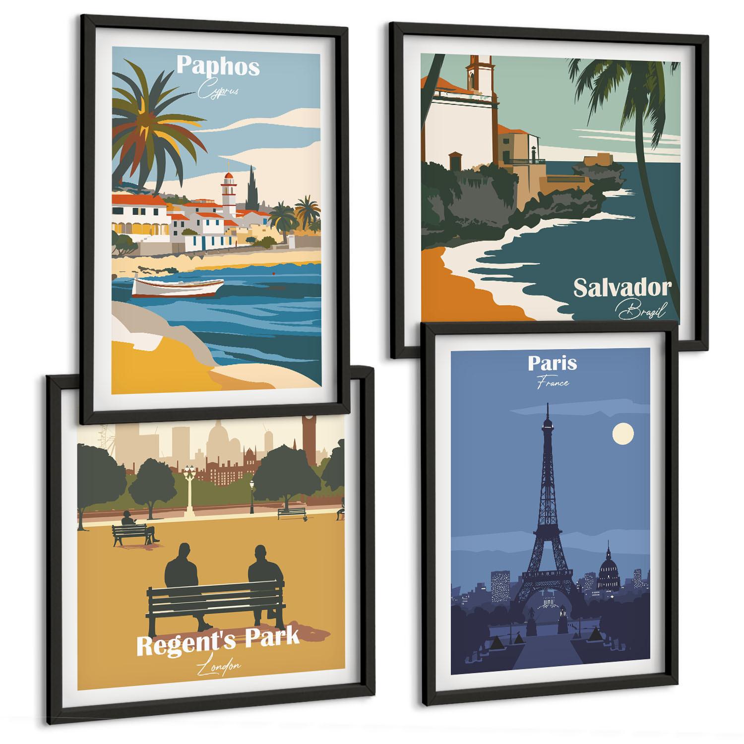BILDER SET 4er Set - 50x50 cm & 40x60 cm Schwarzer Rahmen - Architektur der Küstenstädte - Schwarz, Kunststoff (50/50cm) - TULUP