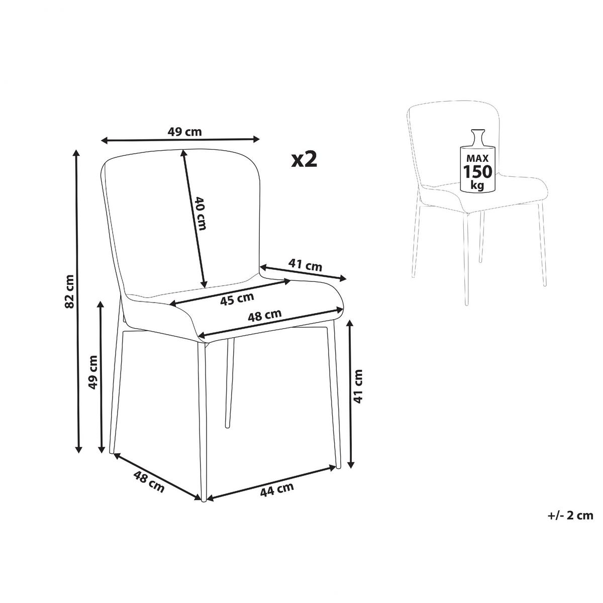 ESSZIMMERSTUHL 2er-Set Polsterbezug Braun Ada - Braun, Textil/Metall (49/82/48cm) - Beliani