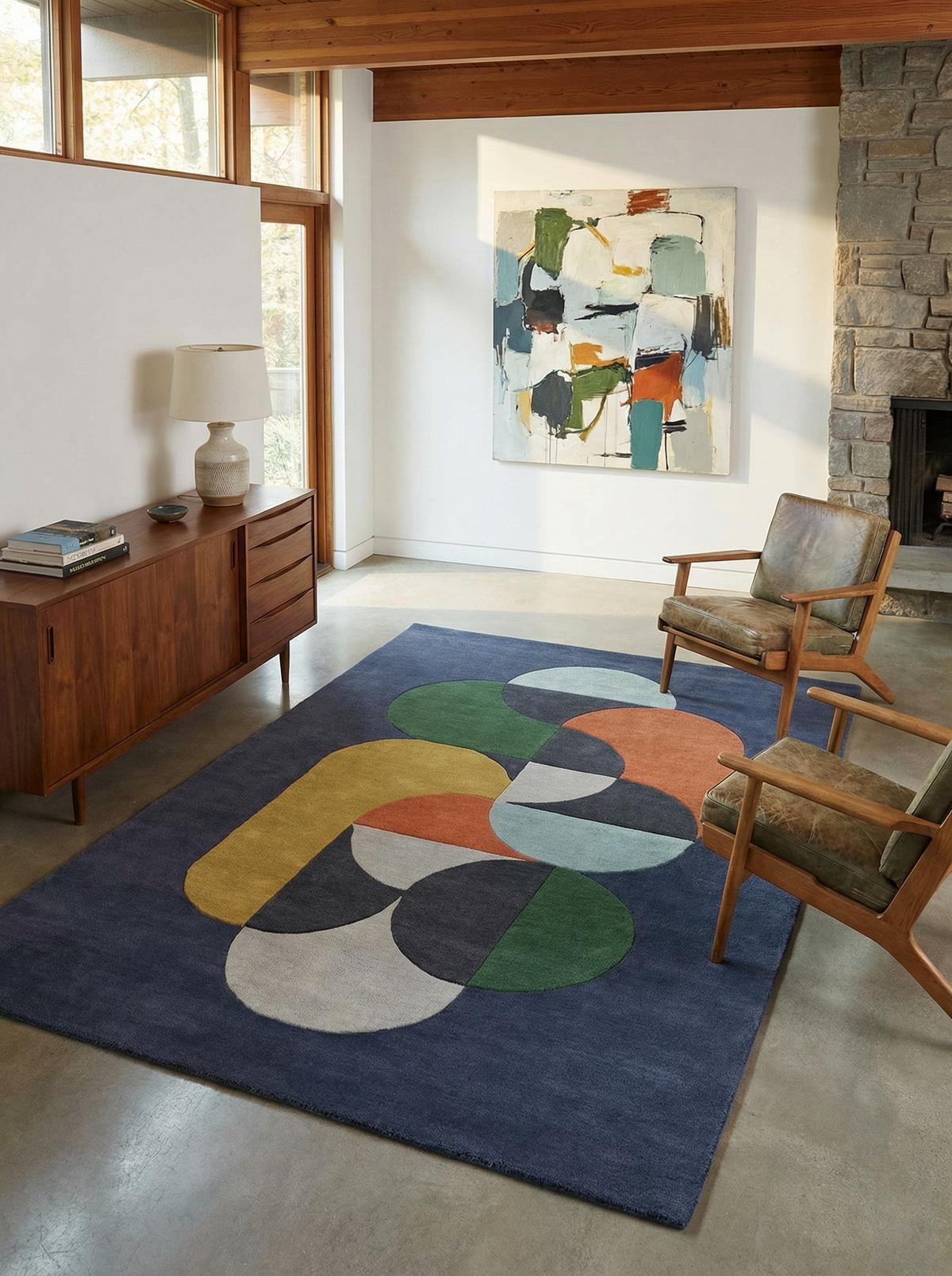 WOLLTEPPICH handgewebt HULL-Beverley, geometrisch, Dunkelblau, 120 x 170 cm - Multicolor, Textil (170/120cm) - KADIMA DESIGN