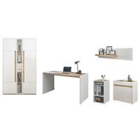 SCHREIBTISCHKOMBINATION 6-teilig weiß matt, Eiche Wotan, Büromöbel Set mit viel Stauraum - Eichefarben/Eiche Wotan, Holzwerkstoff/Kunststoff (140/263/200cm) - Furn.Design