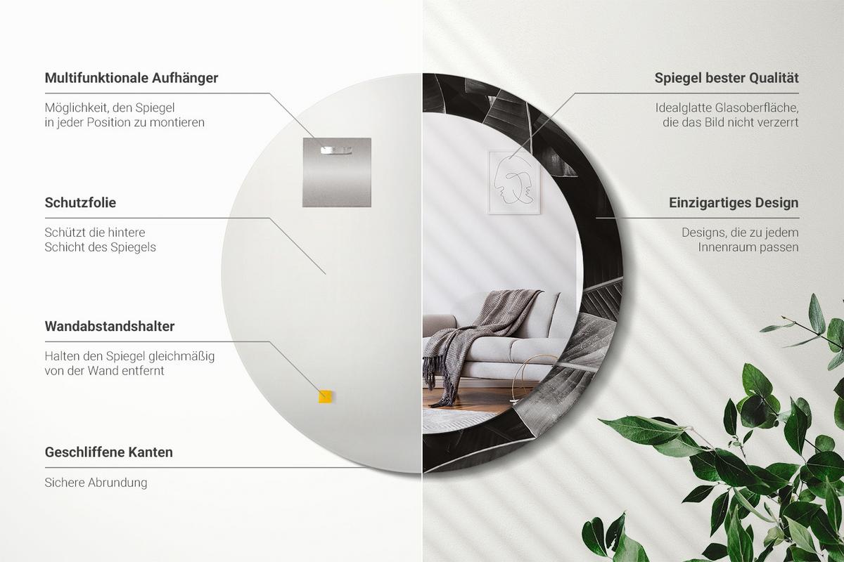 SPIEGEL Rund Ø 70 cm mit Aufdruck - Grau, Glas (70/70/0.4cm) - Wallfluent