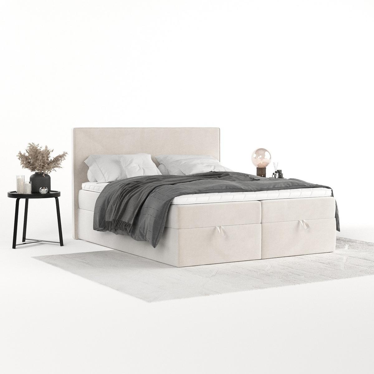 BOXBETT Velma 140/200 cm Creme im Paros Stoff - Creme/Schwarz, Holz/Holzwerkstoff (140/200cm) - AltaBeds