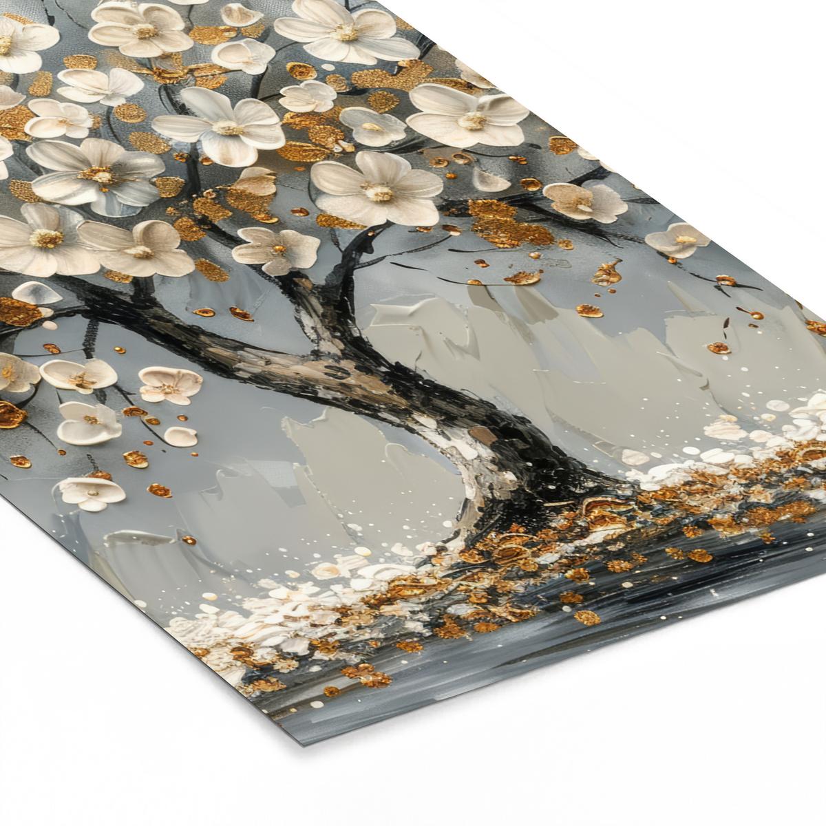 POSTER MIT RAHMENGERAHMTES BILD Baum - Blumen - Weiß - Natur - Kunst 60x90 cm - Weiß, Papier (60/90cm) - MuchoWow