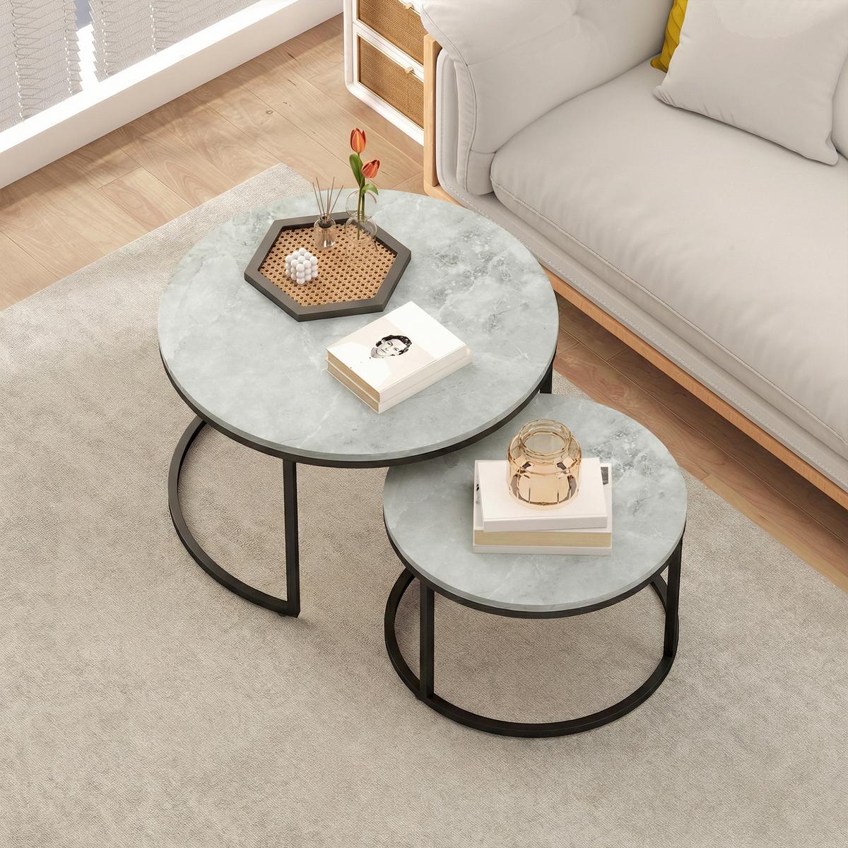 COUCHTISCH 2er Set Metall MDF Grau - Grau, Metall (78.5/78.5/46.5cm) - HOMCOM