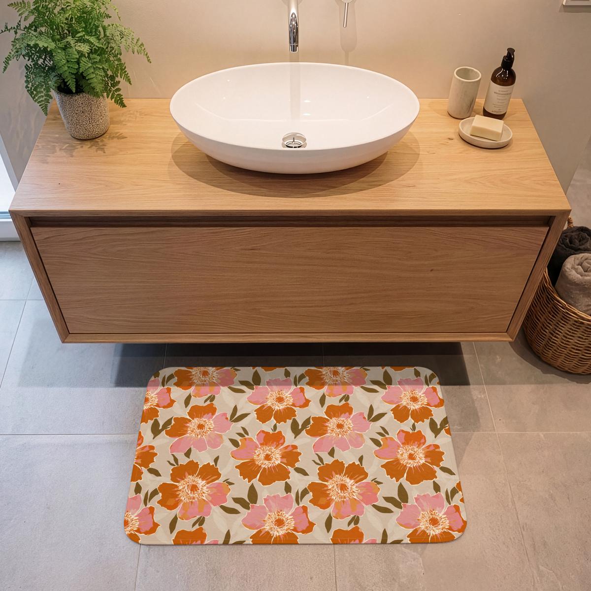 BADEMATTE Blumen - Motiv - Retro 80x50 cm - Multicolor, Textil (80/50cm) - OnlyWow
