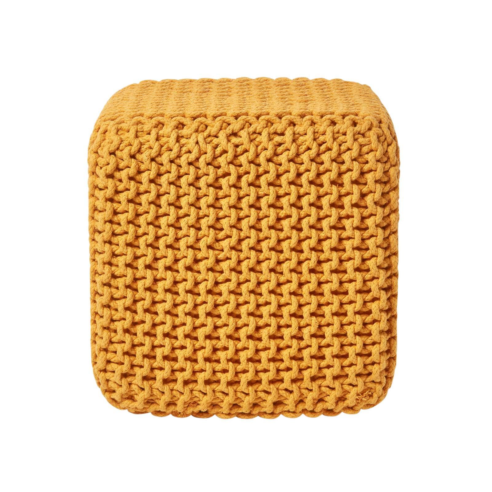 STRICK-POUF senfgelb, Sitzwürfel 35/35/35 cm - Currygelb, Textil (35/35/35cm) - Homescapes