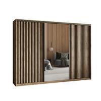 SCHWEBETÜRENSCHRANK ORRA 270/205/60 cm 3-türig mit Spiegel und Lamellen Eiche Lefkas - Eichefarben/Schwarz, Holzwerkstoff (270/205/60cm) - MASSENO