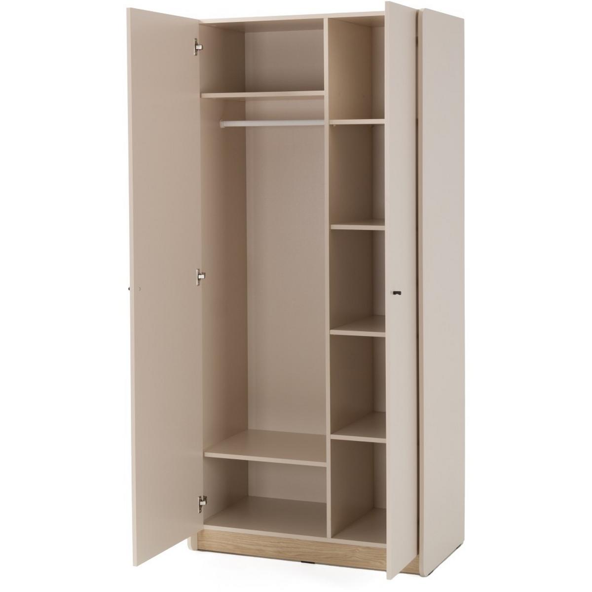 DREHTÜRENSCHRANK Alex für Jugenzimmer, mit 2 Türen, Sandbeige - Beige/Schwarz, Holzwerkstoff (90/195/52cm) - Beautysofa