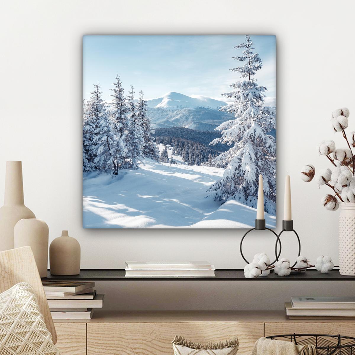 LEINWANDBILD Winterlandschaft - Natur - Berge - Bäume - Schnee Wandbild Wohnzimmer 50x50 cm - Hellblau, Textil (50/50cm) - MuchoWow