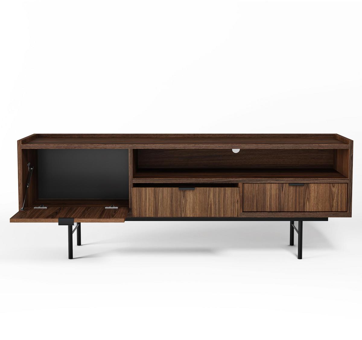 LOWBOARD Nordiva 1T 2S Warmia Walnut 150/55/40 cm – Metallgestell - Walnussfarben/Schwarz, Holzwerkstoff/Metall (155/55/40cm) - AX Living