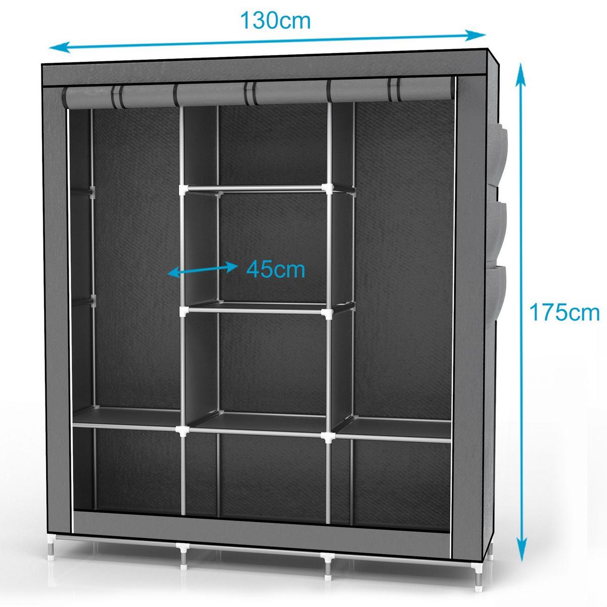 STOFFSCHRANK - Grau, Textil (130/175/45cm) - Intirilife