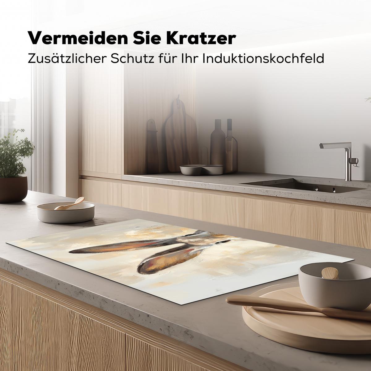 HERDABDECKPLATTE Hase - Ohren - Braun Induktionsschutz 91.6x52.7 cm - Beige, Kunststoff (91.6/52.7/0.2cm) - MuchoWow