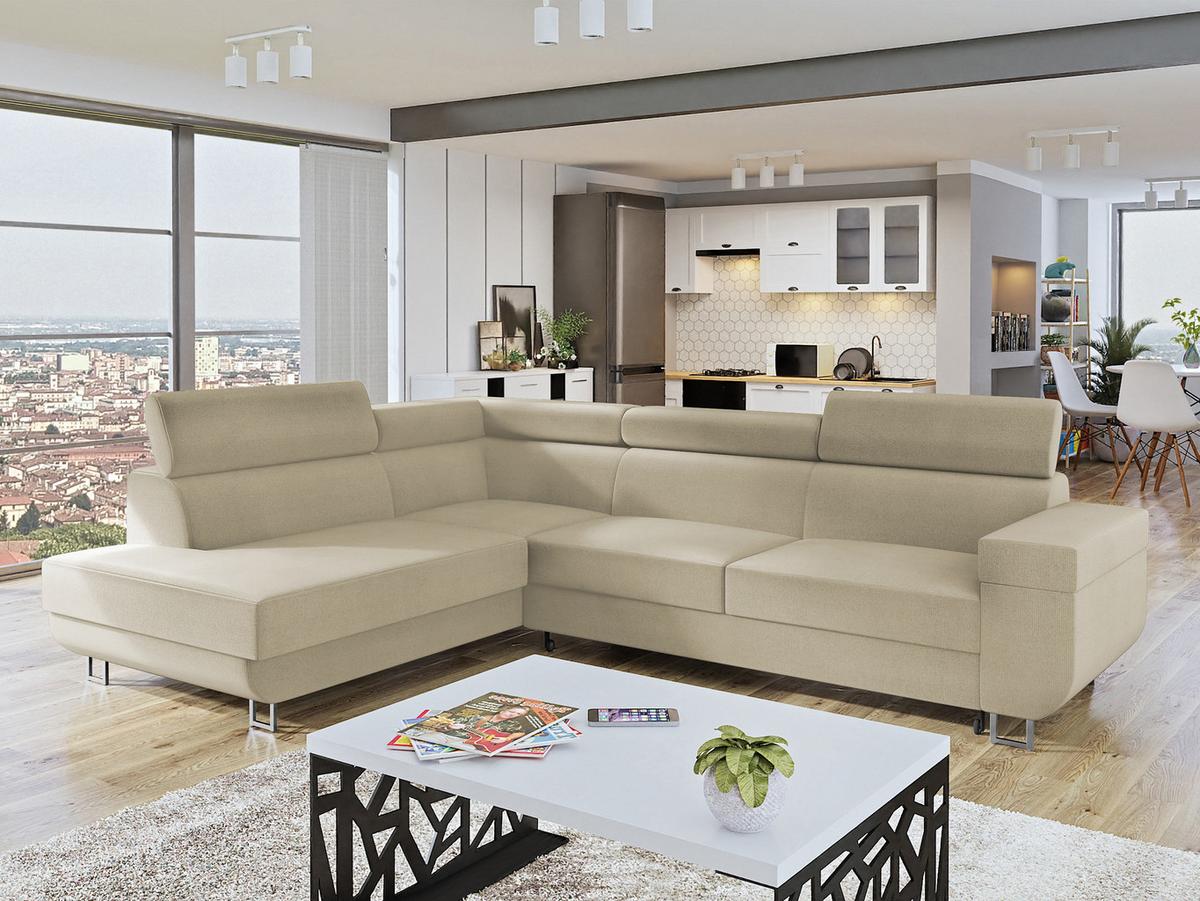 ECKSOFA Fonti, Seite: Links - Beige, Holz/Textil (253/188cm) - MIRJAN24