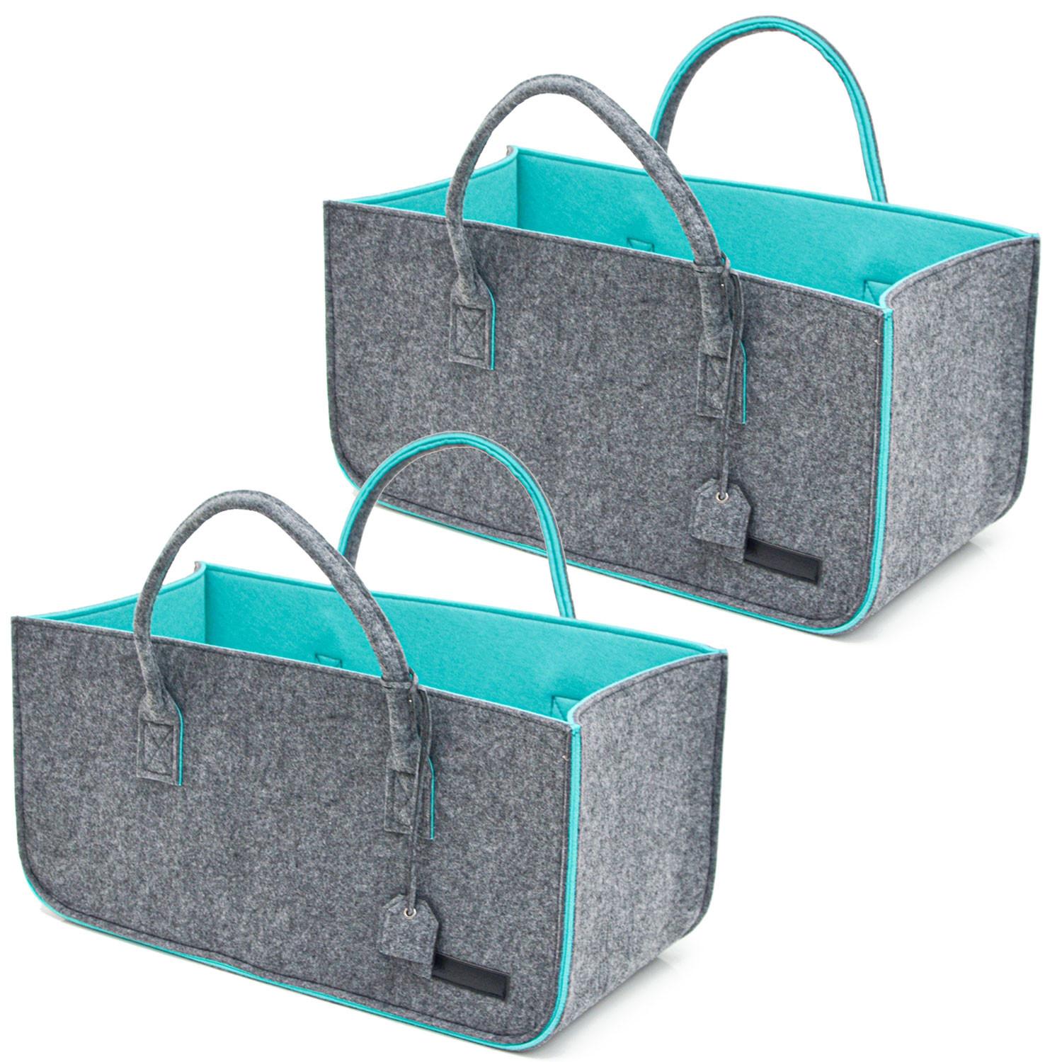FILZTASCHE Kaminholzkorb - 2er Set - 50x25x25cm - Shopper Einkaufstasche - Grau, Kunststoff (50/25/25cm) - Dunedesign