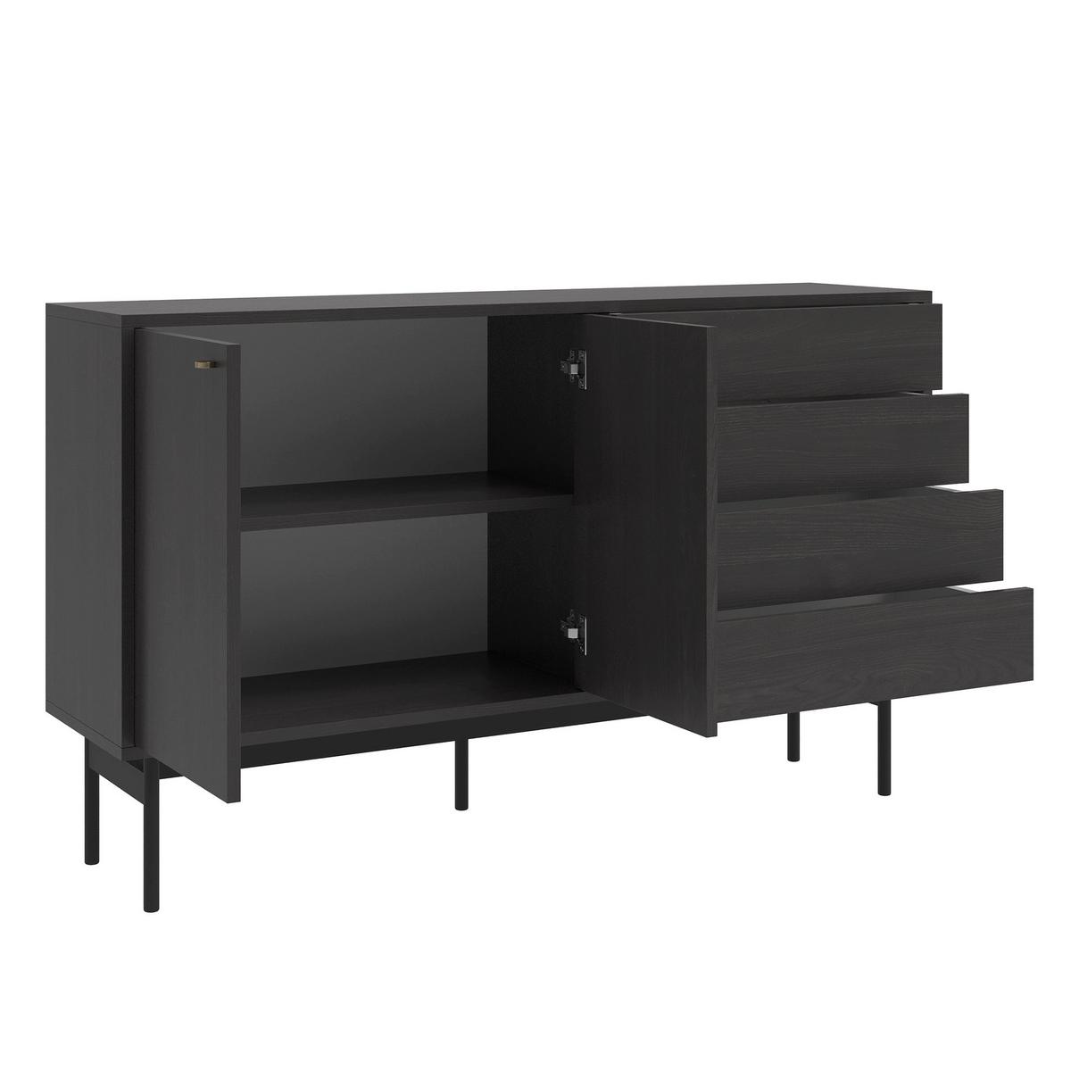 SIDEBOARD Olar II PORTLAND ESCHE SCHWARZ 154 CM - Goldfarben/Schwarz, Holzwerkstoff/Metall (154/92.5/38cm) - Selsey