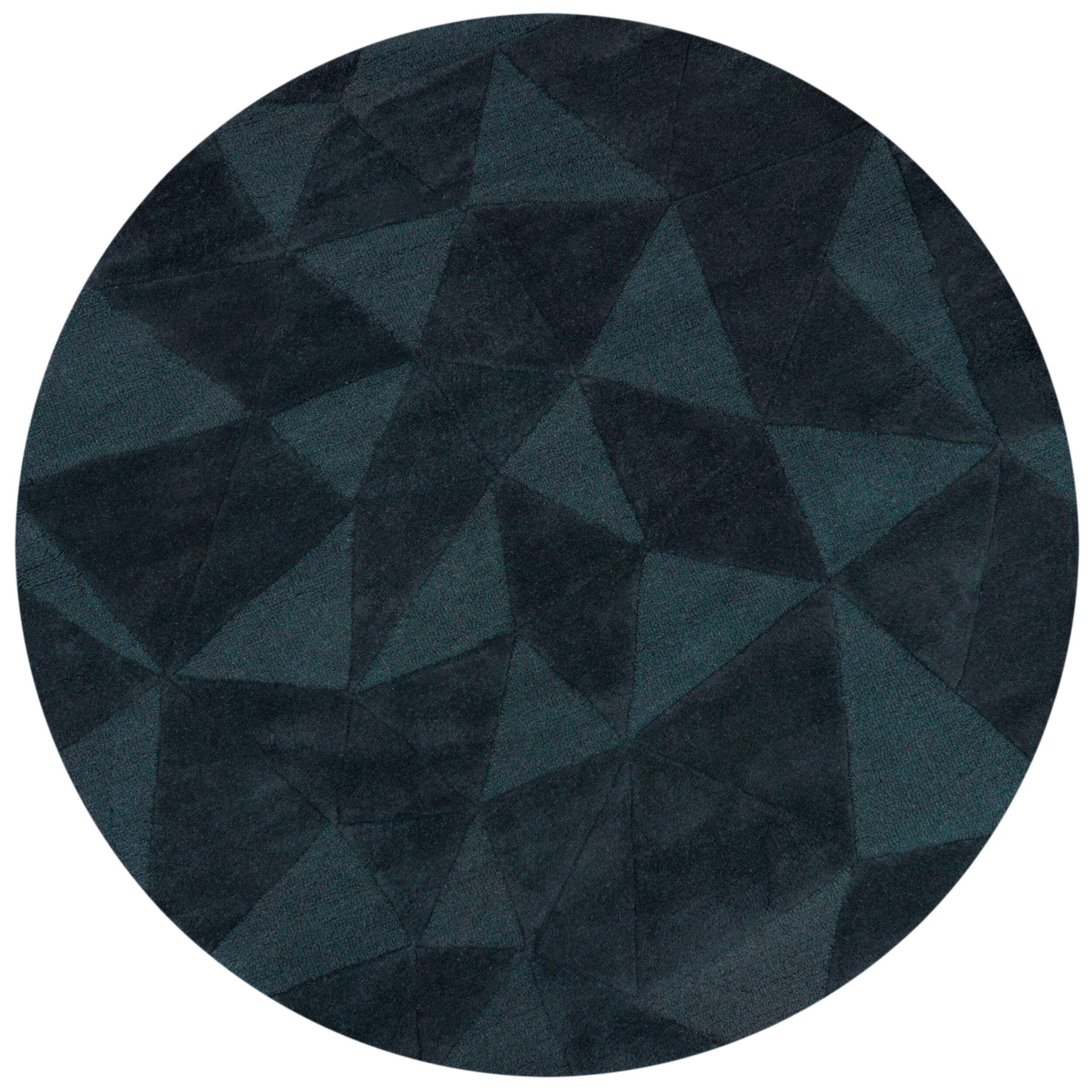 TEPPICH aus Wolle DEBEN in Petrol, geometrisch-abstrakt, Ø 160 cm - Blau, Textil (160/160cm) - KADIMA DESIGN