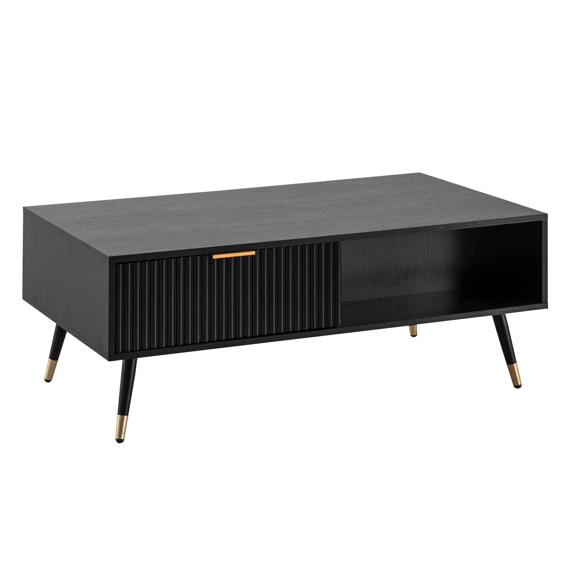 COUCHTISCH Schwarz Eiche-Dekor mit Stauraum 110x60x43 cm Metallbeine - Goldfarben/Schwarz, Holzwerkstoff/Metall (60/110/43cm) - KADIMA DESIGN