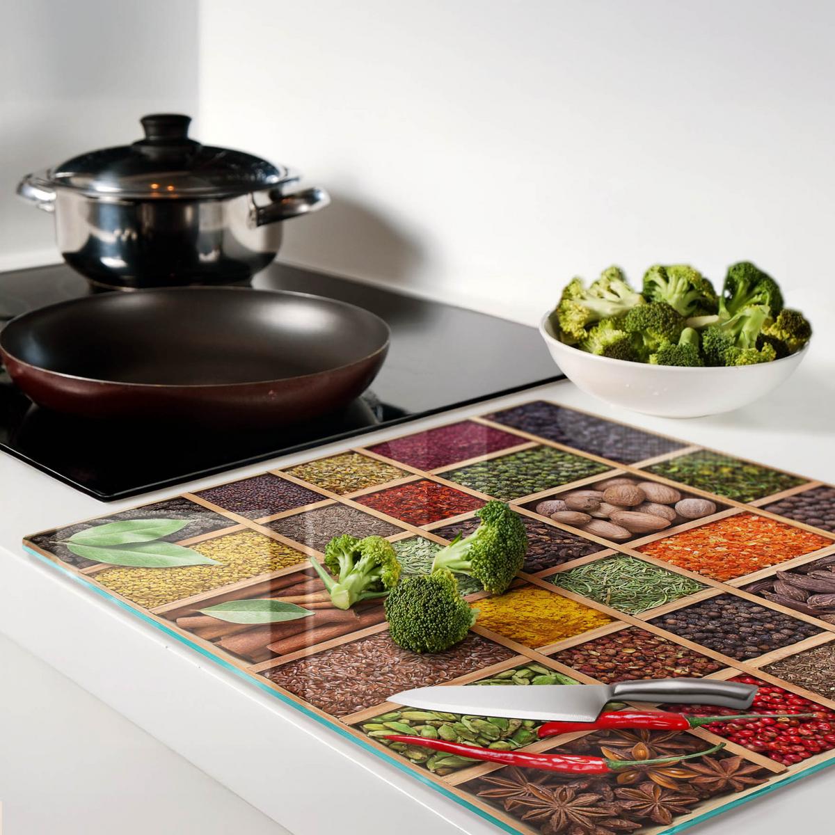 GLASPLATTE 60x52 cm Gewürze und Kräuter - Multicolor, Glas (60/0.4/52cm) - TULUP