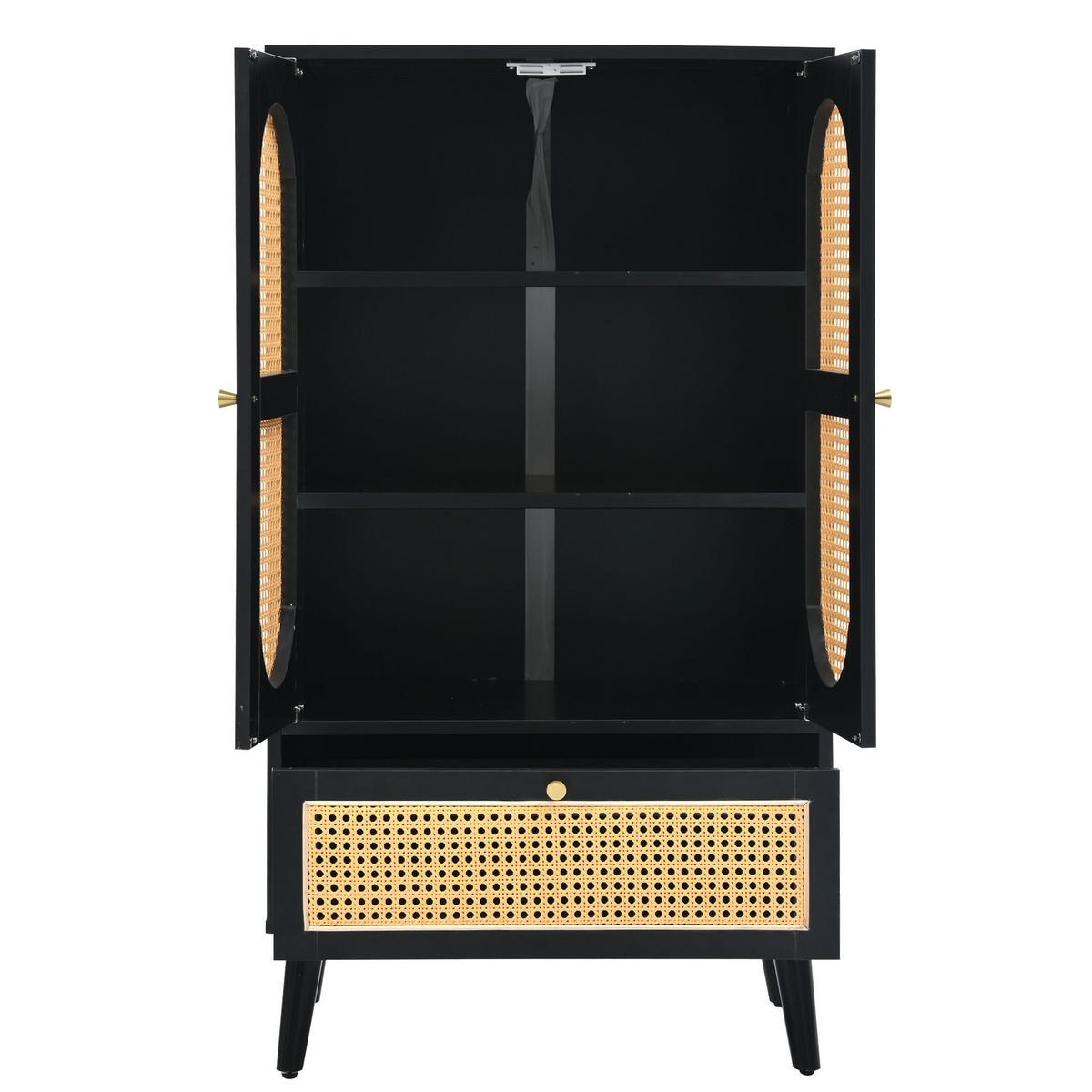 HIGHBOARD Aus Rattan Schwarz 60/40/110,5 cm - Schwarz, Holzwerkstoff/Metall (40/111/60cm) - Urban Meuble