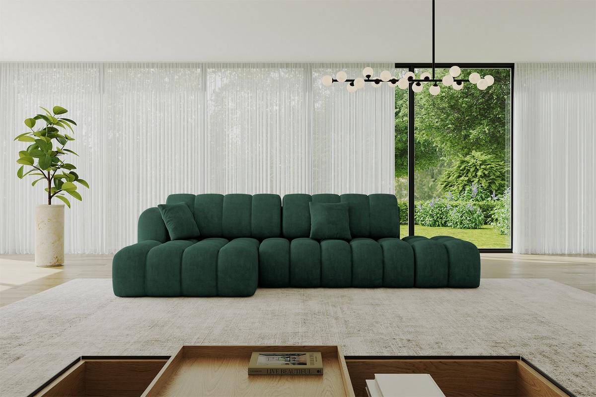 ECKSOFA mit Schlaffunktion Ottomane Links OLEA-L2 321x164x75 Grün Velours - Schwarz/Hellgrün, Holzwerkstoff/Kunststoff (321/164cm) - ALTDECOR