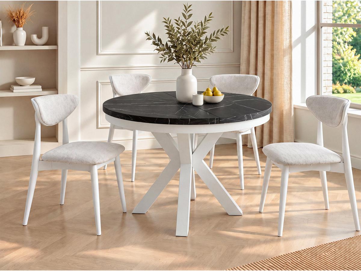ESSTISCH Clara Weiß runder ausziehbarer, Marmor Schwarz 120-200/120/76 cm - Anthrazit/Weiß, Holzwerkstoff/Metall (120/196/76cm) - WFL GROUP