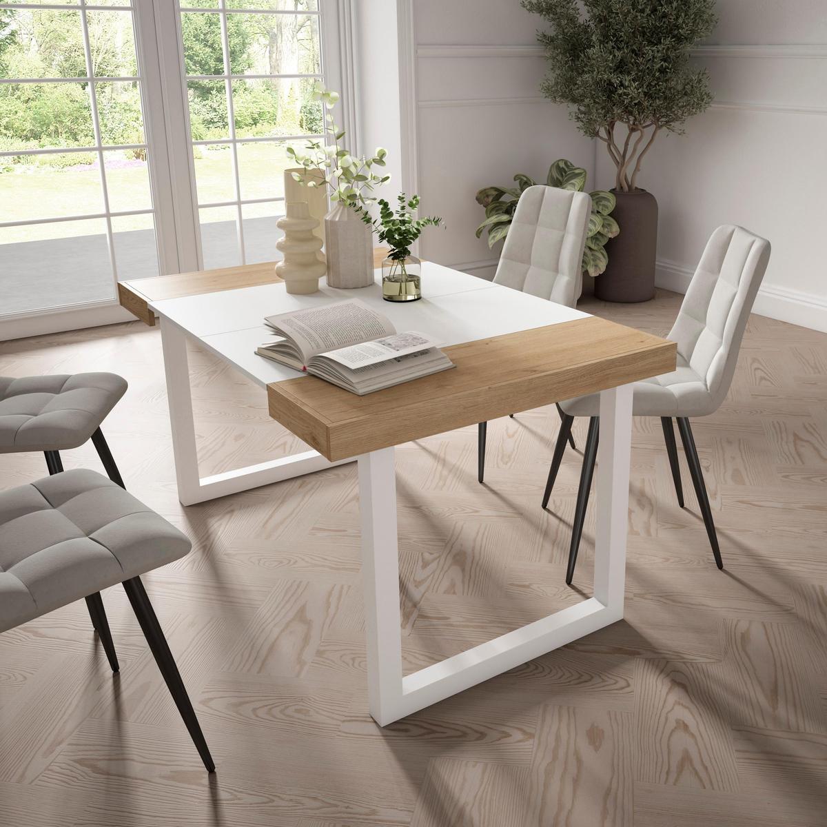 KONSOLENTISCH ausziehbar 58 bis 140cm, für 6 Gäste, eiche weiß, 90/58/73cm - Eichefarben/Weiß, Holzwerkstoff (90/140/73cm) - Skraut Home