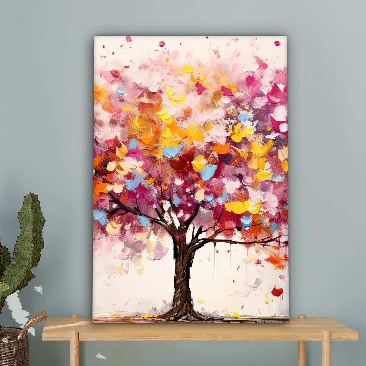 LEINWANDBILD Aquarell - Baum - Kunst - Abstrakt Wanddeko Schlafzimmer 60x90 cm - Rosa, Textil (60/90cm) - MuchoWow