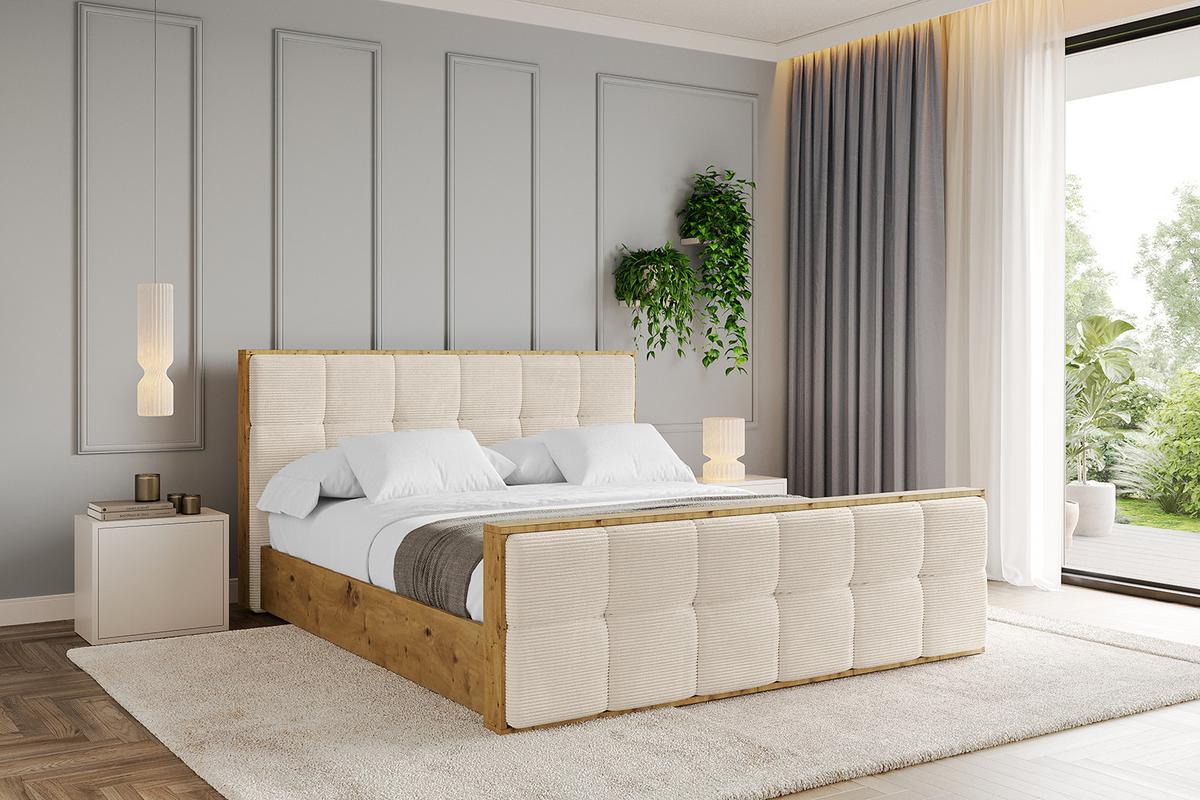 POLSTERBETT mit Bettkasten, Fußteil und Lattenrost, Boxbett ohne Matratze - ENZO7-Z 200x200 - Creme, Holzwerkstoff/Textil (200/200cm) - ALTDECOR