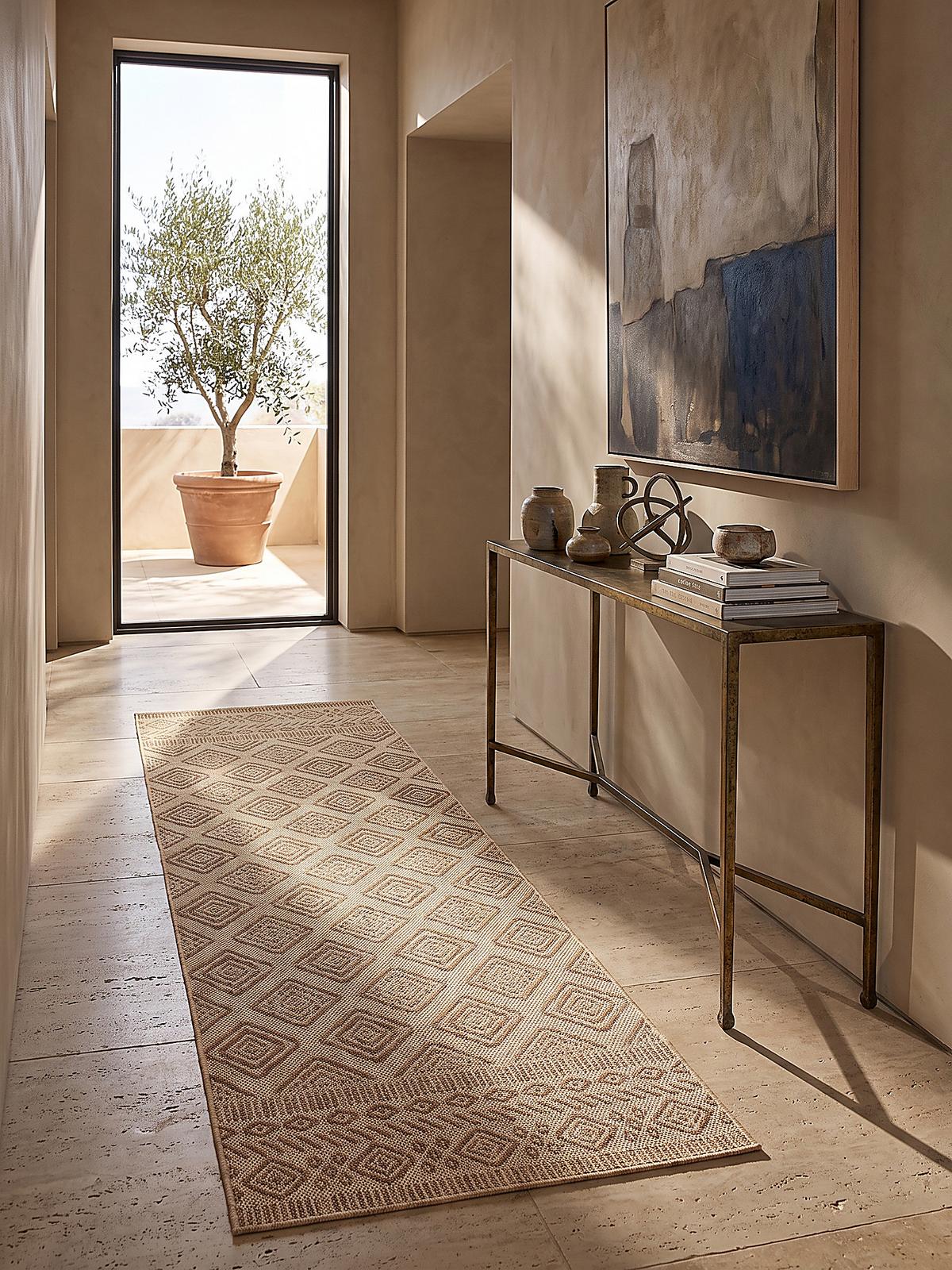 LÄUFER Outdoor, Fußbodenheizung-geeignet, mit Rautenmuster, VIGOLENO in Beige-Braun, 80 x 150 cm - Beige, Textil (80/150cm) - KADIMA DESIGN