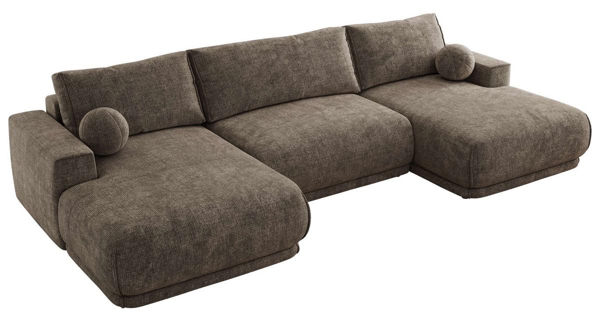 WOHNLANDSCHAFT RINA U Braun Schenille grob gewebt - Schwarz/Braun, Kunststoff/Textil (360/85/170cm) - MKS