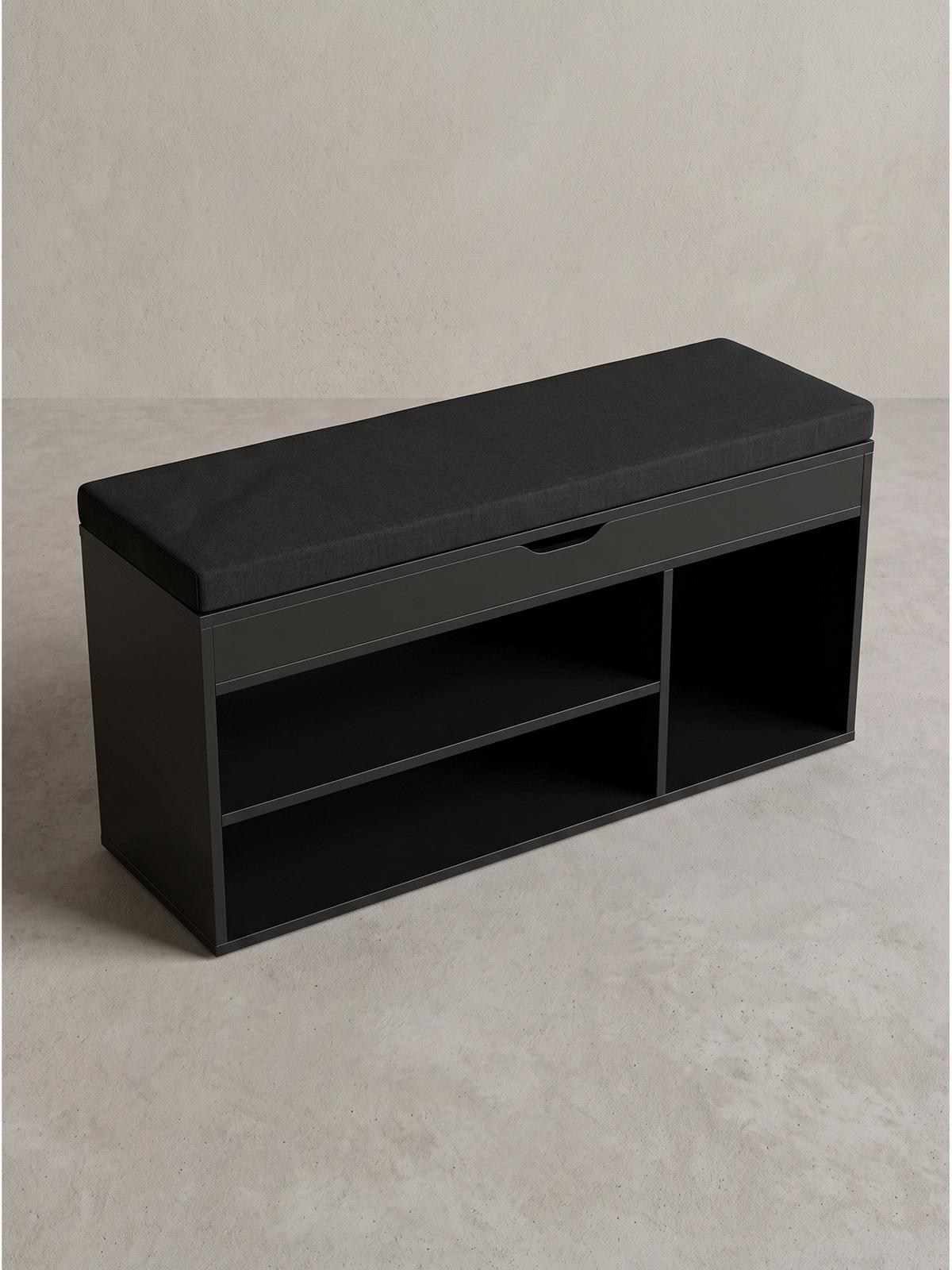 GARDEROBENBANK BASILICATA, Stoff, Schwarz, 104 x 32 x 51 cm - Schwarz, Holzwerkstoff/Textil (104/51/32cm) - KADIMA DESIGN