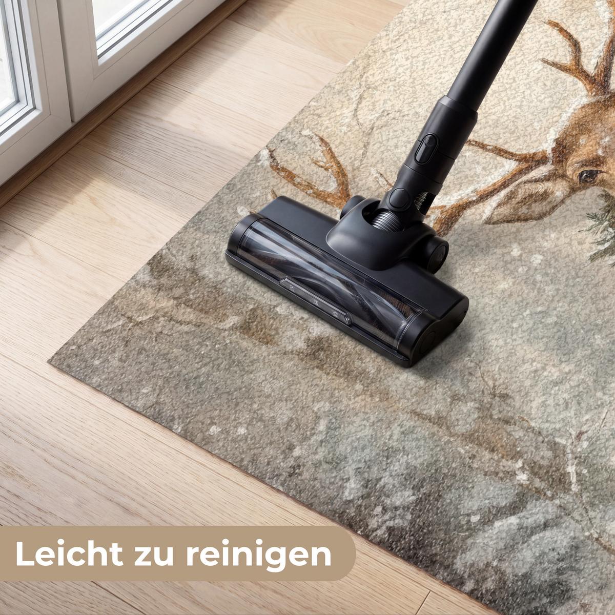 FUSSMATTE Weihnachten - Rentier - Winter - Kranz Flurteppich 120x80 cm - Braun, Kunststoff (120/0.4cm) - MuchoWow