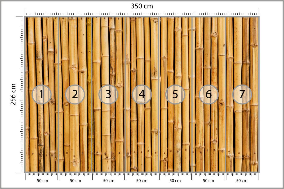FOTOTAPETE für Küche Bambus Imitation Braune Wand Rustikal 350x256 - Orange/Braun, Papier (350/256cm) - Muralo