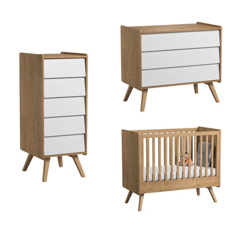 BABYZIMMER 3-teilig Eiche und Weiß - Weiß, Holzwerkstoff (125/103/65cm) - Petits-meubles