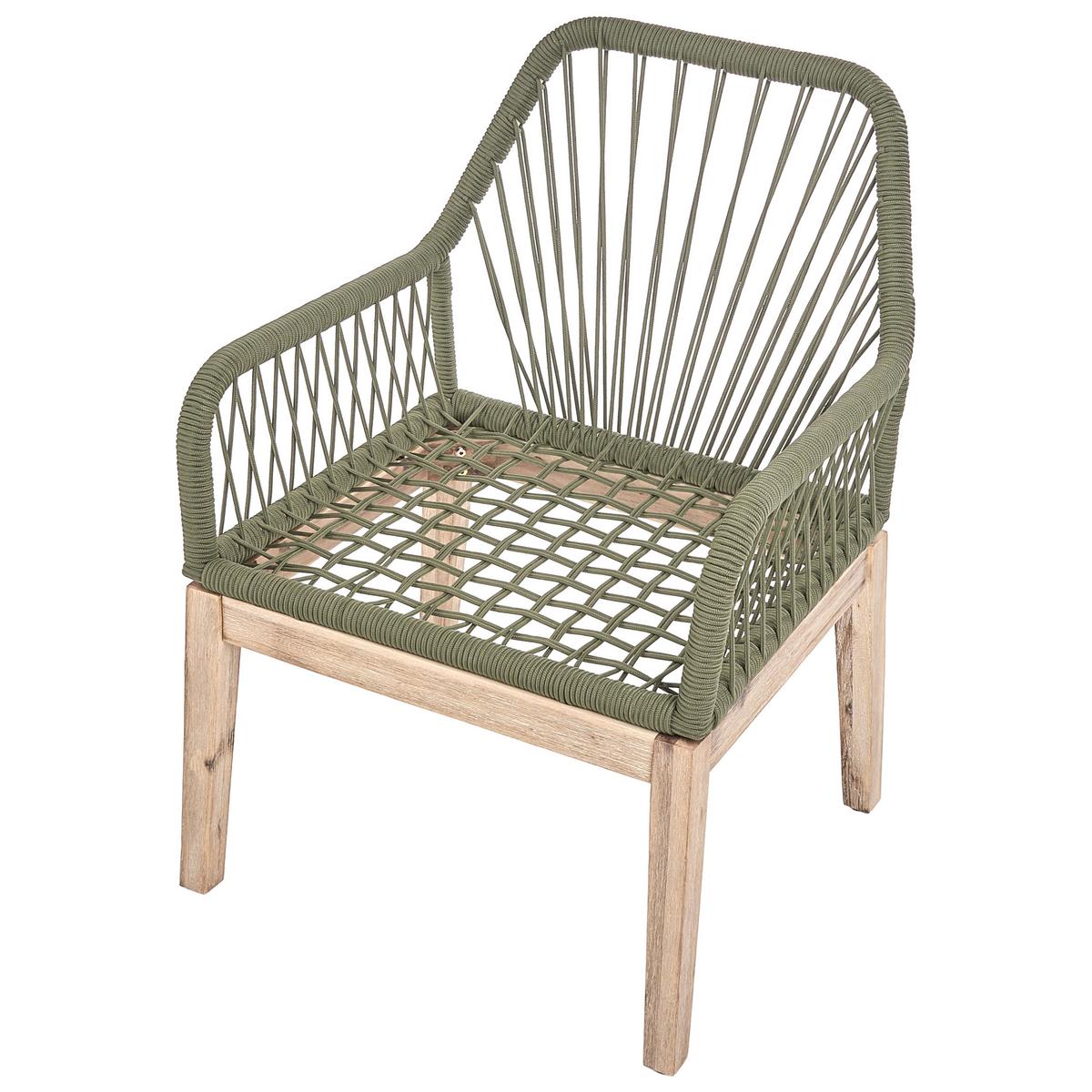 GARTENSTUHL 2er-Set und Sitzkissen Olivgrün Olbia - Beige/Braun, Holz (64/89/71cm) - Beliani