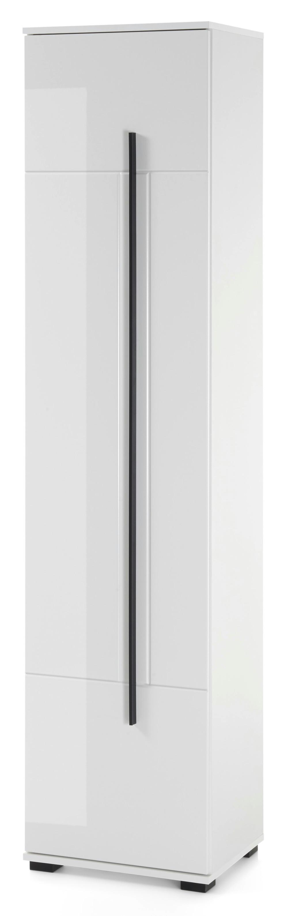 BAD-HOCHSCHRANK weiß Hochglanz, Badschrank 45 x 200 cm mit viel Stauraum - Weiß Hochglanz/Schwarz, Holzwerkstoff/Kunststoff (45/200/35cm) - Furn.Design