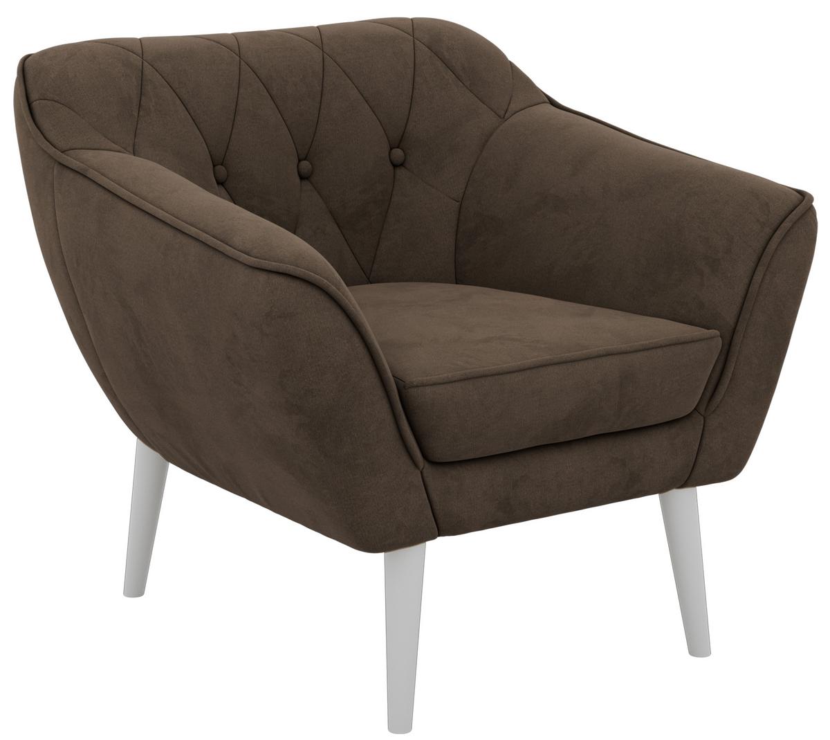 SESSEL PIRS - Braun Velvet - Weiße Beine - Dunkelbraun/Braun, Holzwerkstoff/Textil (80/75/74cm) - MKS