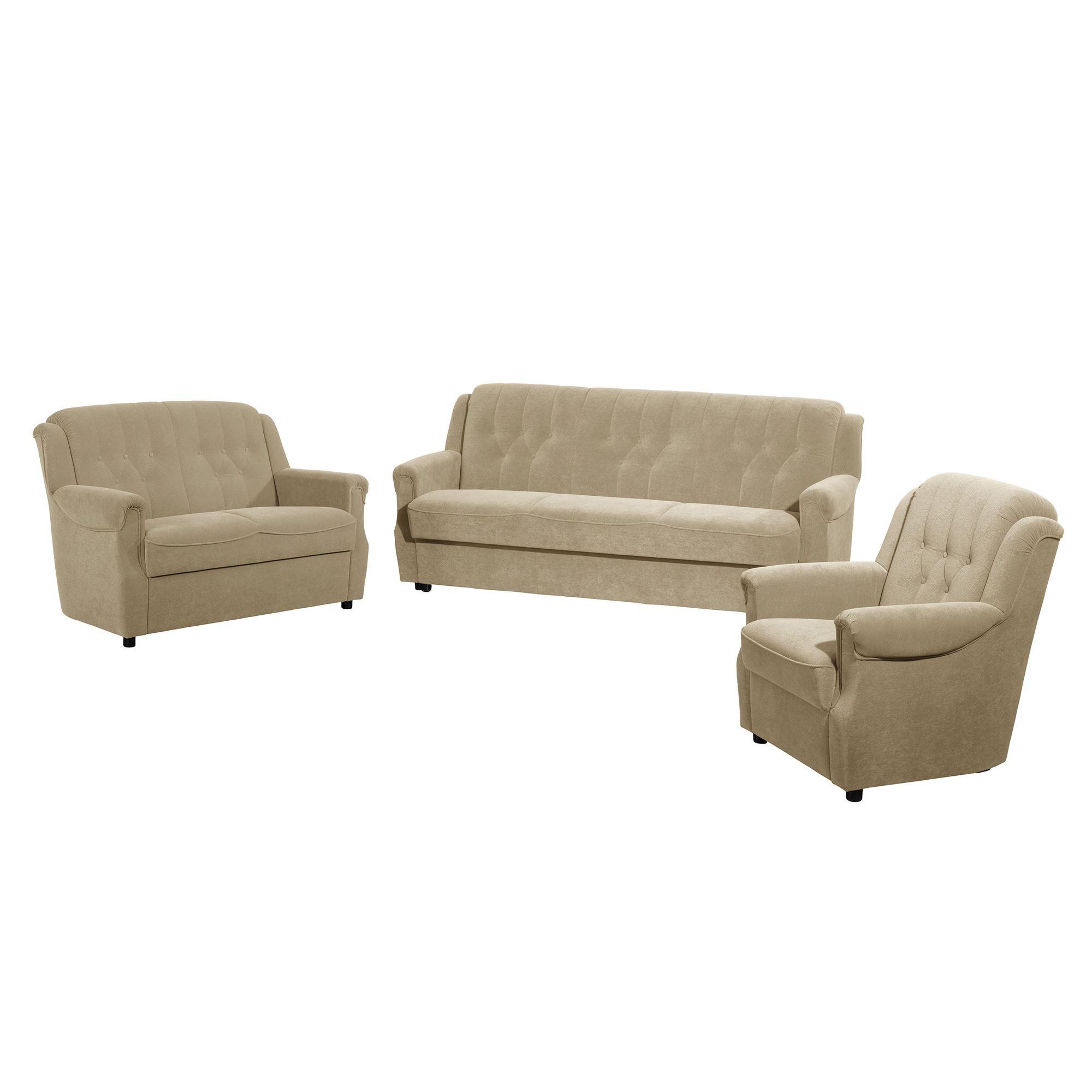 SOFAGARNITUR 3-2-3 Kaylyn Flockstoff sand - Sandfarben, Kunststoff (200/89/83cm) - 58aufmkessel