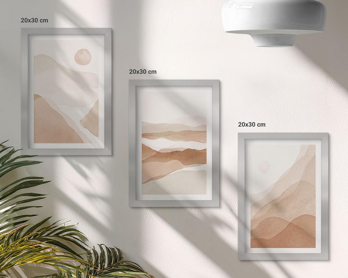BILDER SET 3er Set - 20x30 cm Silberner Rahmen - Abstrakte braune Landschaften - Silberfarben, Kunststoff (20/30cm) - TULUP