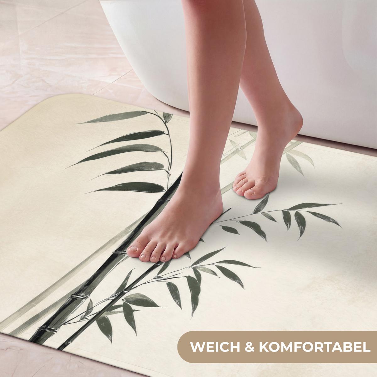BADEMATTE Japandi - Bambus - Beige 120x60 cm - Ecru, Textil (120/60cm) - OnlyWow