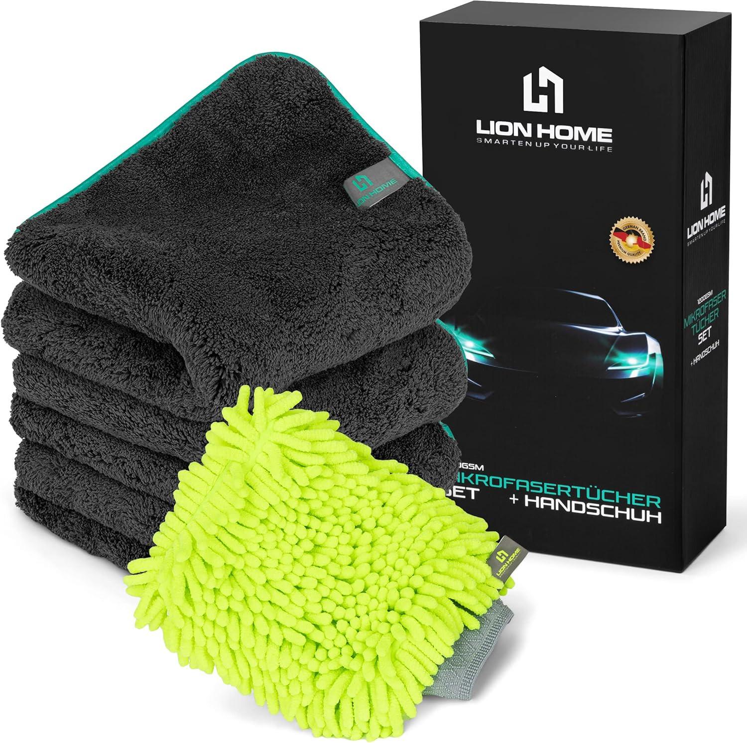 AUTO-MIKROFASERTÜCHER 3 Tücher plus 1 Handschuh - Multicolor, Textil (40/40cm) - Lion Home	