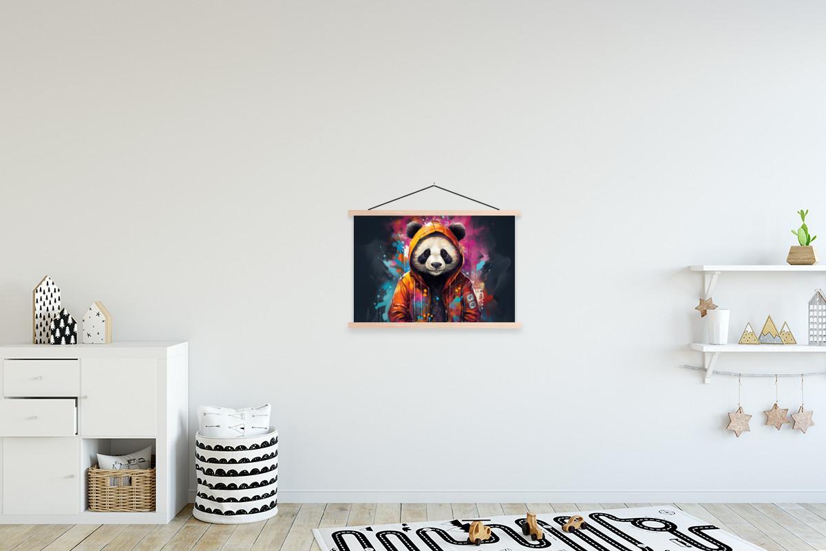 POSTER MIT MAGNETLEISTEN Panda - Jacke - Graffiti - Orange Wandbilder 60x40 cm - Orange, Textil (60/40/0.15cm) - MuchoWow