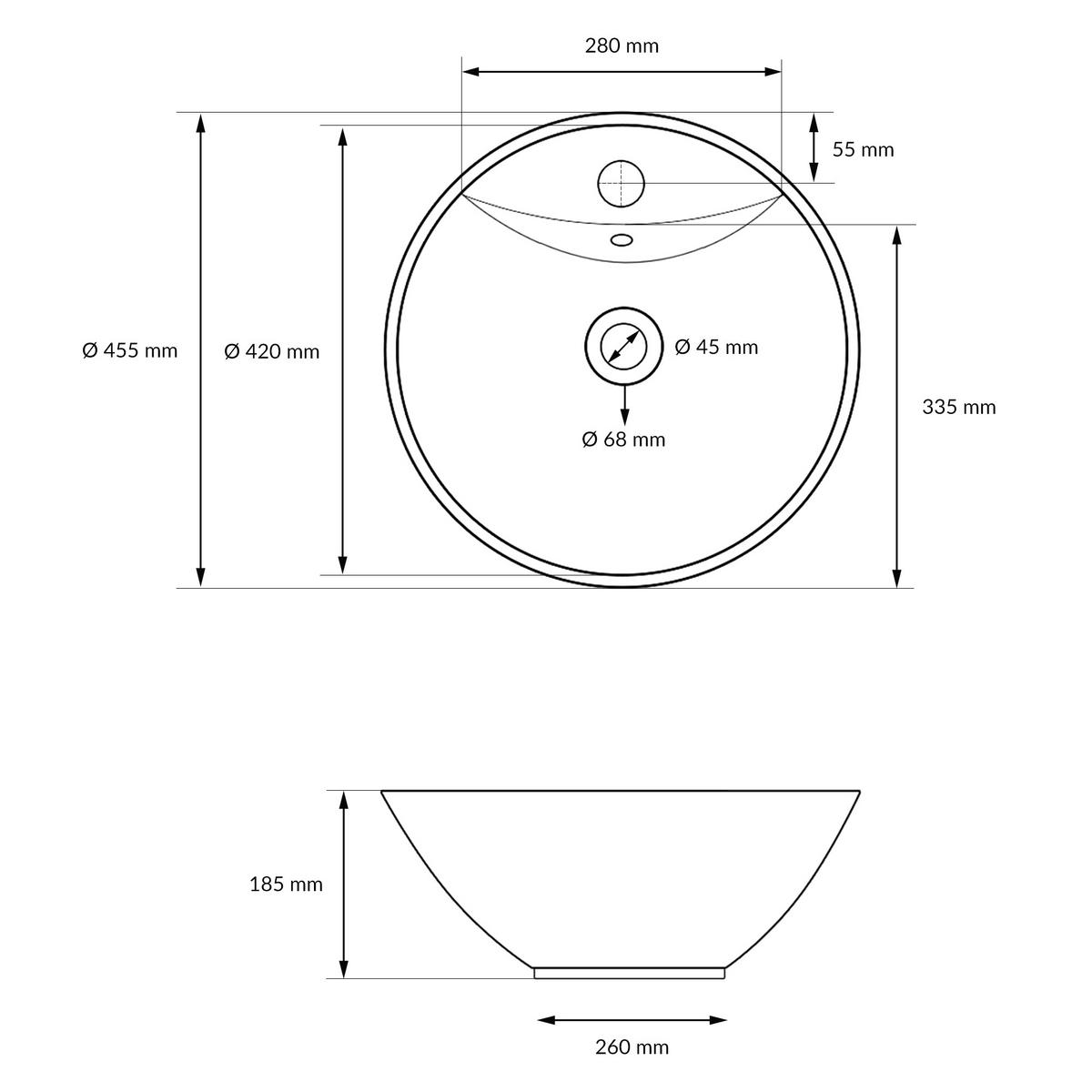 WASCHBECKEN Ø 455 x 185 mm rund aus Keramik in Weiß - Weiß, Keramik (45.5/18.5/45.5cm) - ECD-Germany