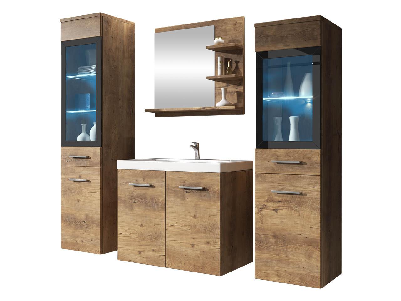 BADMÖBEL-SET Madrit I mit RGB LED Beleuchtung - Braun, Holzwerkstoff (30/132/30cm) - MIRJAN24