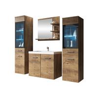 BADMÖBEL-SET Madrit I mit RGB LED Beleuchtung - Braun, Holzwerkstoff (30/132/30cm) - MIRJAN24