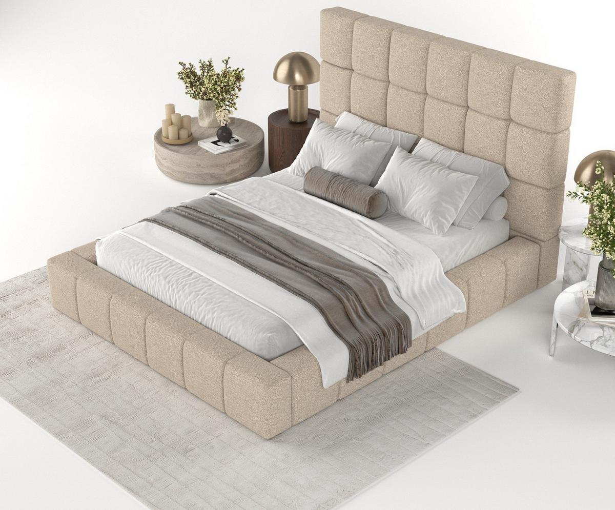 POLSTERBETT Skiathos mit Stauraum 160/200 cm Hellbeige im Bubble Stoff - Sandfarben/Schwarz, Holz/Holzwerkstoff (160/200cm) - AltaBeds
