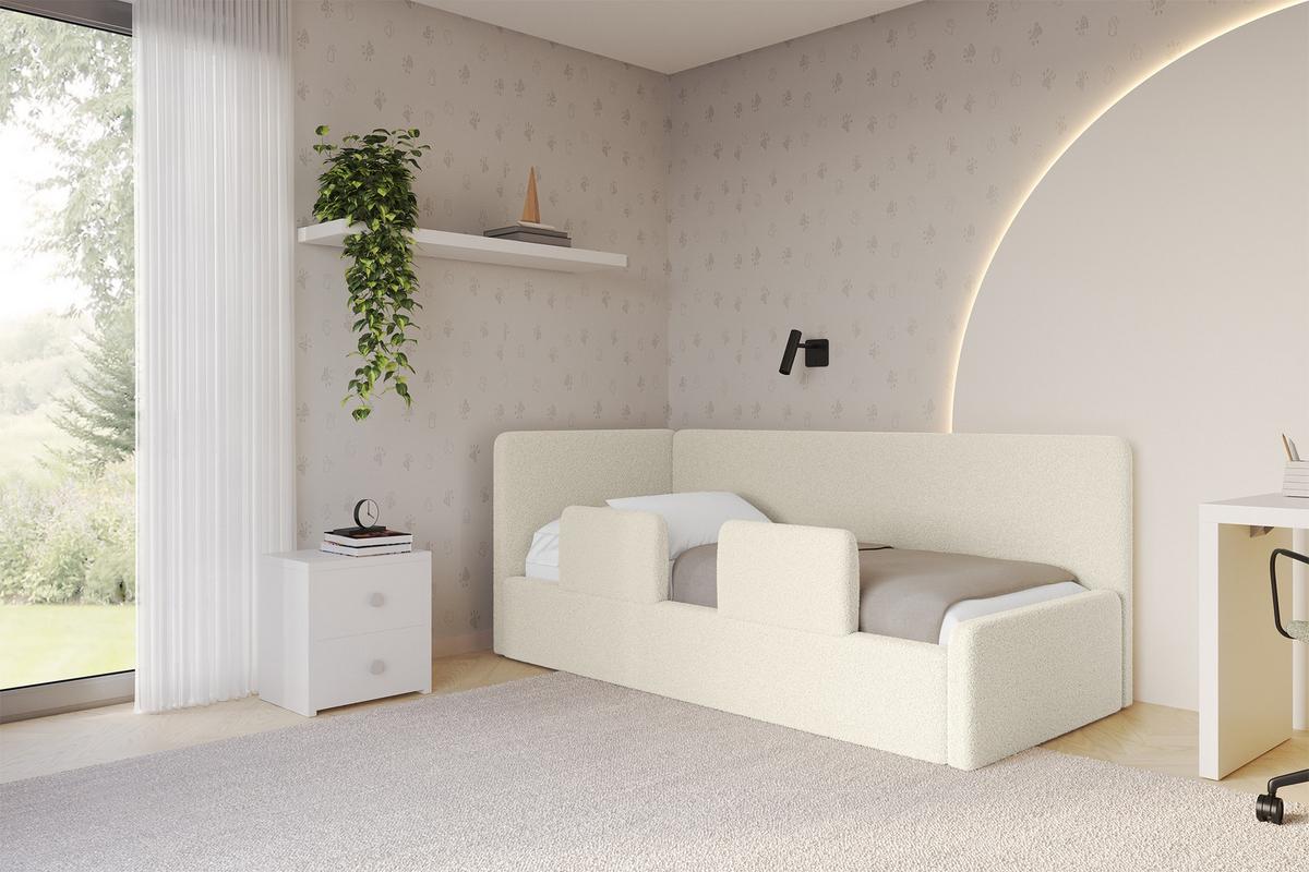 EINZELLBETT Jugendbett mit Bettkasten und Matratze H3/H4, Rechts - NORY 100x200 Beige - Perlmutt, Holzwerkstoff/Textil (100/200cm) - ALTDECOR