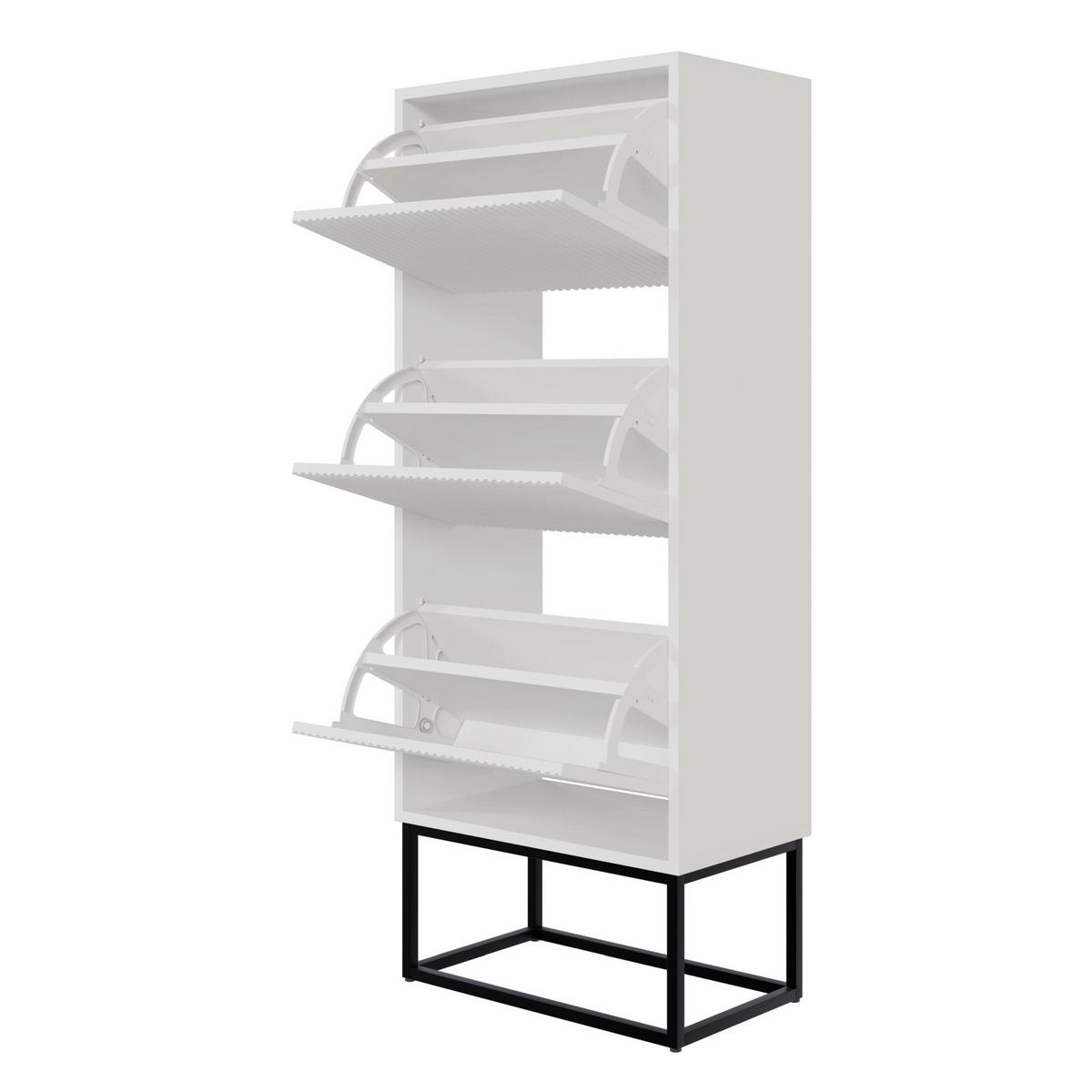 SCHUHSCHRANK Veldio mit 3 Klappen Weiß mit schwarzem Metallgestell 50 cm - Schwarz/Weiß, Holzwerkstoff/Metall (50/125/30cm) - Selsey