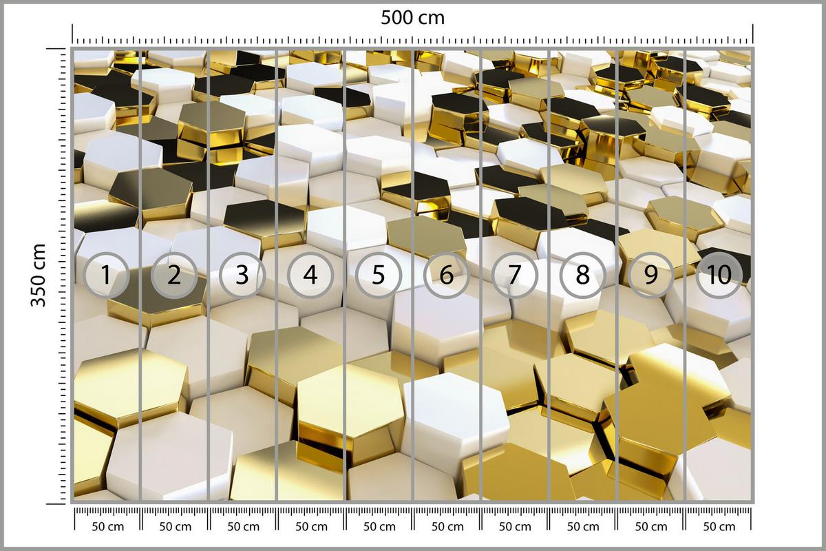 FOTOTAPETE für Büro Futuristisch Goldene Hexagone Formen Geometrie 500x350 - Gelb/Goldfarben, Papier (500/350cm) - Muralo