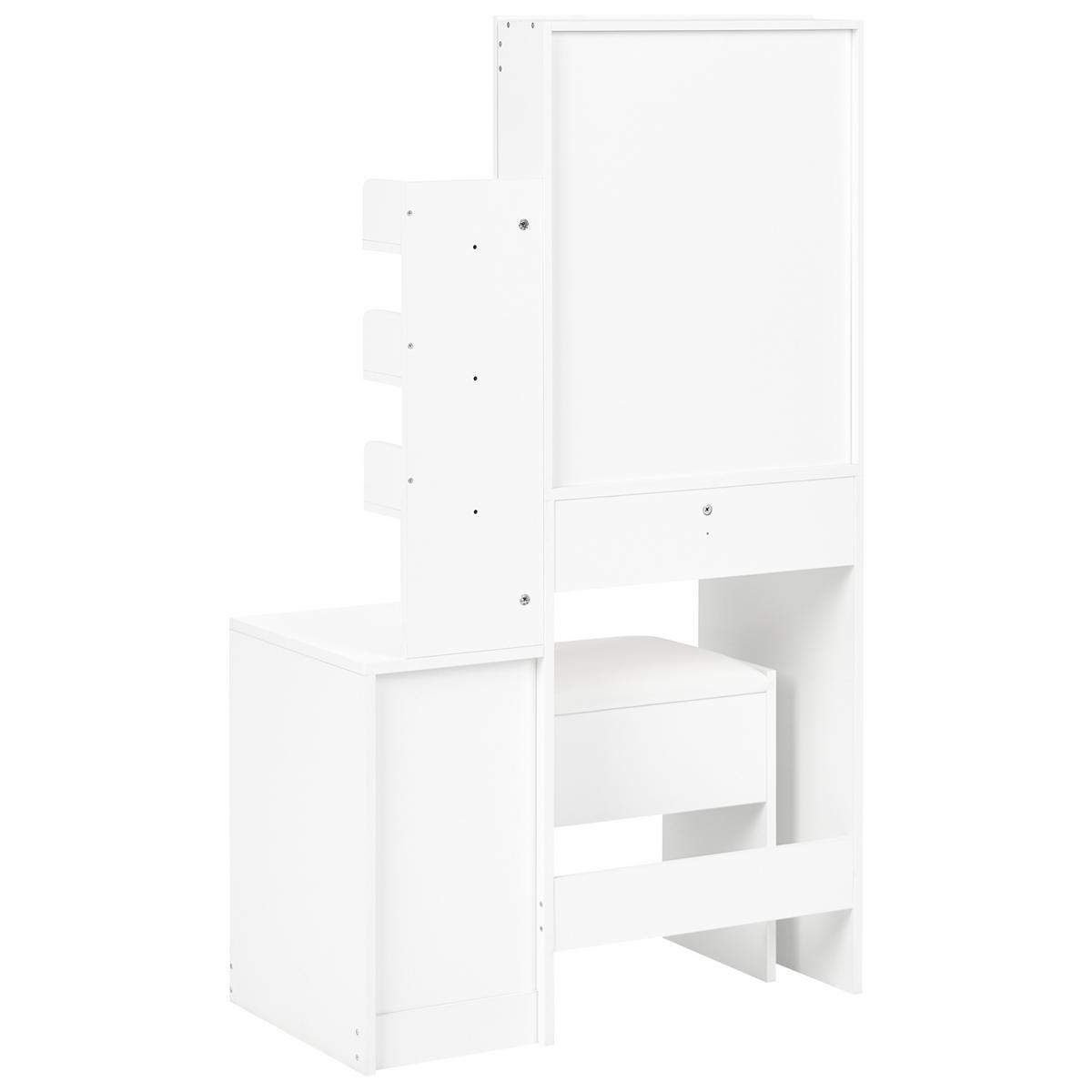 SCHMINKTISCH mit Spiegel und Hocker Weiß Gatineau - Weiß, Holzwerkstoff (76/132/40cm) - Beliani